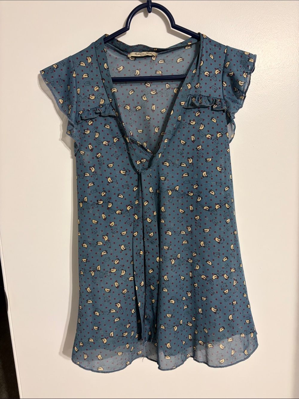 Teal Blue Floral V-Neck Ruffle Camisole